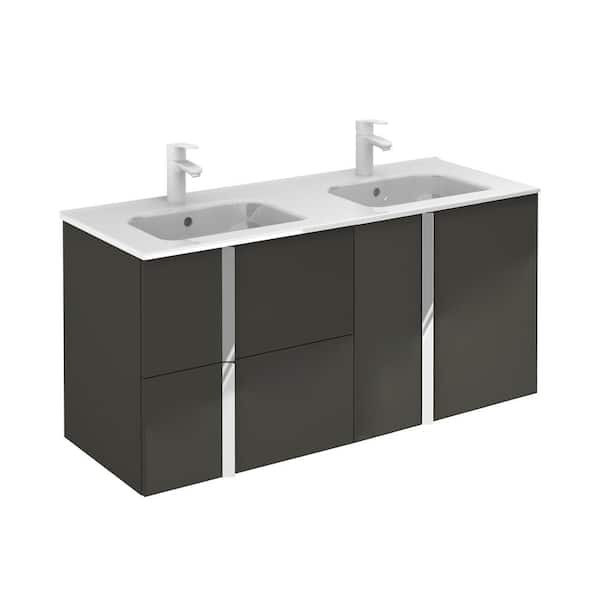 ROYO Onix 48 in. W x 18 in. D Vanity with Doors and Drawers in Anthracite with Vanity Top in White Ceramic Basin