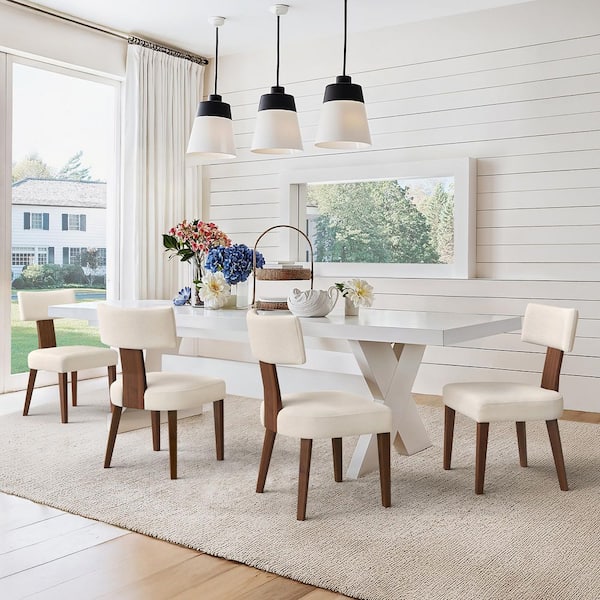 OrangeOne Modern T-Backrest Dining Chair Light Yellow Fabric Upholstered Solid Wood Frame Accent Dinning Chair (Set of 4)