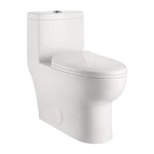 1-Piece 1.1/1.6 GPF Dual Flush Elongated Toilet in Glossy White, Seat Included