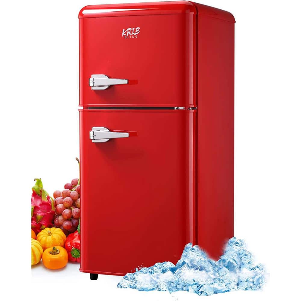Krib Bling 16.7 in. 3.5 Cu. ft. Compact Mini Refrigerator in Red with Top Freezer