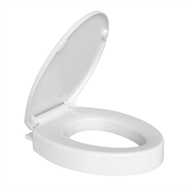 3 in. H Soft-Close Toilet Seat Riser in White with Lid, Hinge, Wide Opening