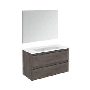 Ambra 39.8 in. W x 18.1 in. D x 22.3 in. H Complete Bathroom Vanity Unit in Samara Ash with Mirror