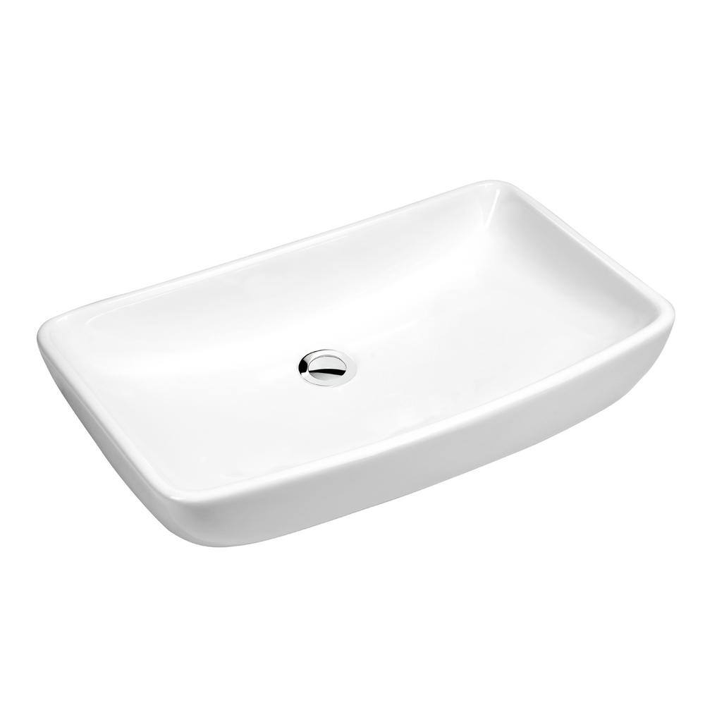 Elegant Valera 24" White Ceramic Rectangular Vessel Bathroom Sink