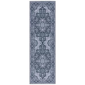 Tucson Black/Beige 3 ft. x 8 ft. Machine Washable Medallion Floral Border Distressed Runner Rug