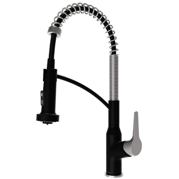 Scottsdale Single Handle Pull Down Sprayer Kitchen Faucet in Matte Black and Spot-Free Stainless Steel