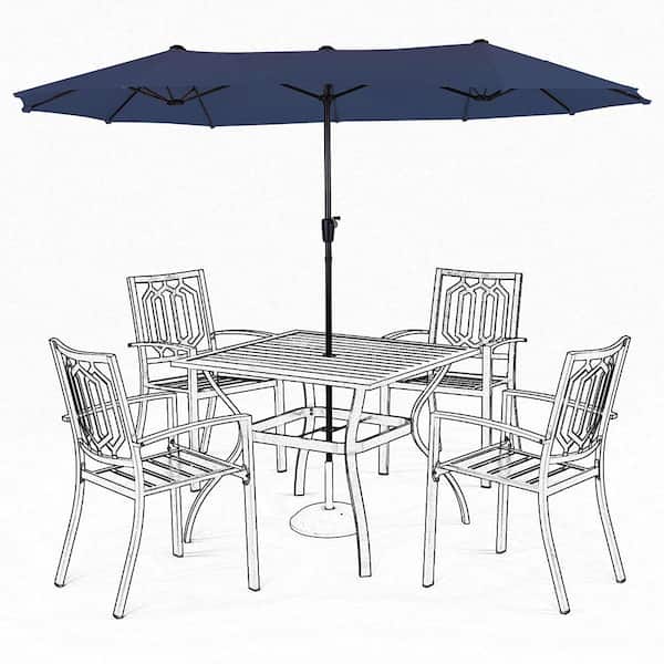 Unbranded 13 ft. Outdoor Market Double Sided Double Patio Umbrella with Crank Strong UV Protection, Dark Blue