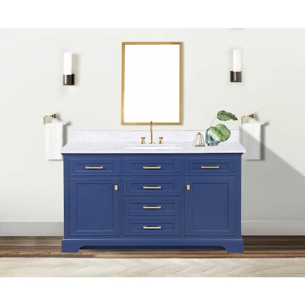 Milano 54 in. W x 22 in. D Bath Vanity in Blue with Quartz Vanity Top in White with White Basin