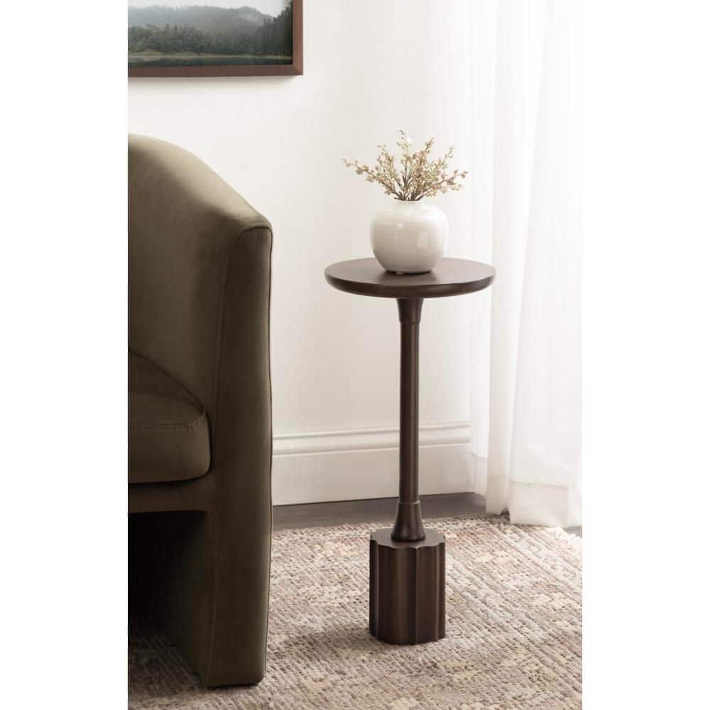 Nisha 10 in. Dark Brown Round Solid Wood End Table