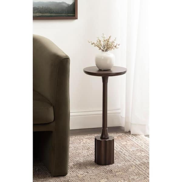 Nisha 10 in. Dark Brown Round Solid Wood End Table