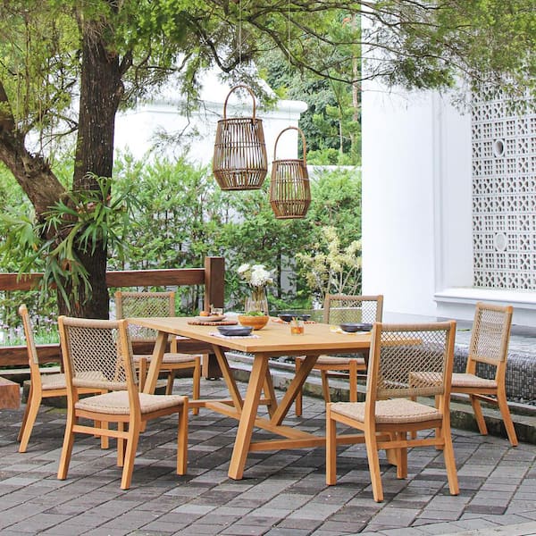 Cambridge Casual Carmel 7-Piece Teak Wood Outdoor Dining Set with Tan Poly rope