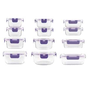 Aoibox 24-Piece Borosilicate Glass Storage Containers with Lids, 12-Airtight, Freezer Safe Food Storage Containers, Purple, Clear