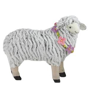 10.25 in. H x 5 in. W White and Brown Plush Standing Sheep Spring Easter Figure