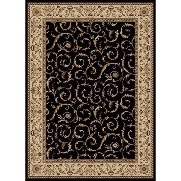 Como Black 8 ft. x 11 ft. Traditional Floral Scroll Area Rug