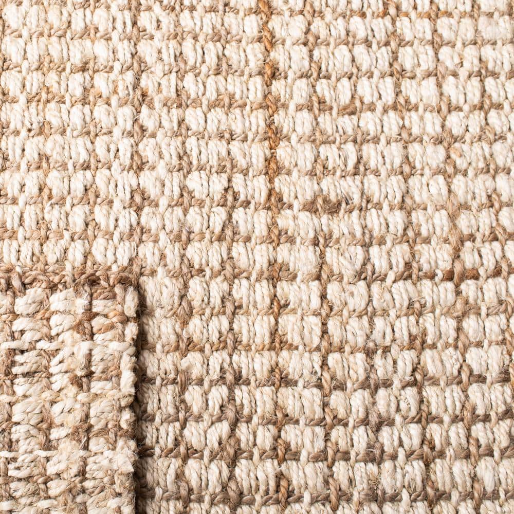 Ivory and Natural Jute Square Hand-Woven Area Rug