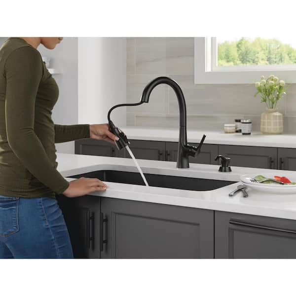 Bacuri Single Handle Pull-Down Sprayer Kitchen Faucet with Shield Spray and Soap Dispenser in Matte Black