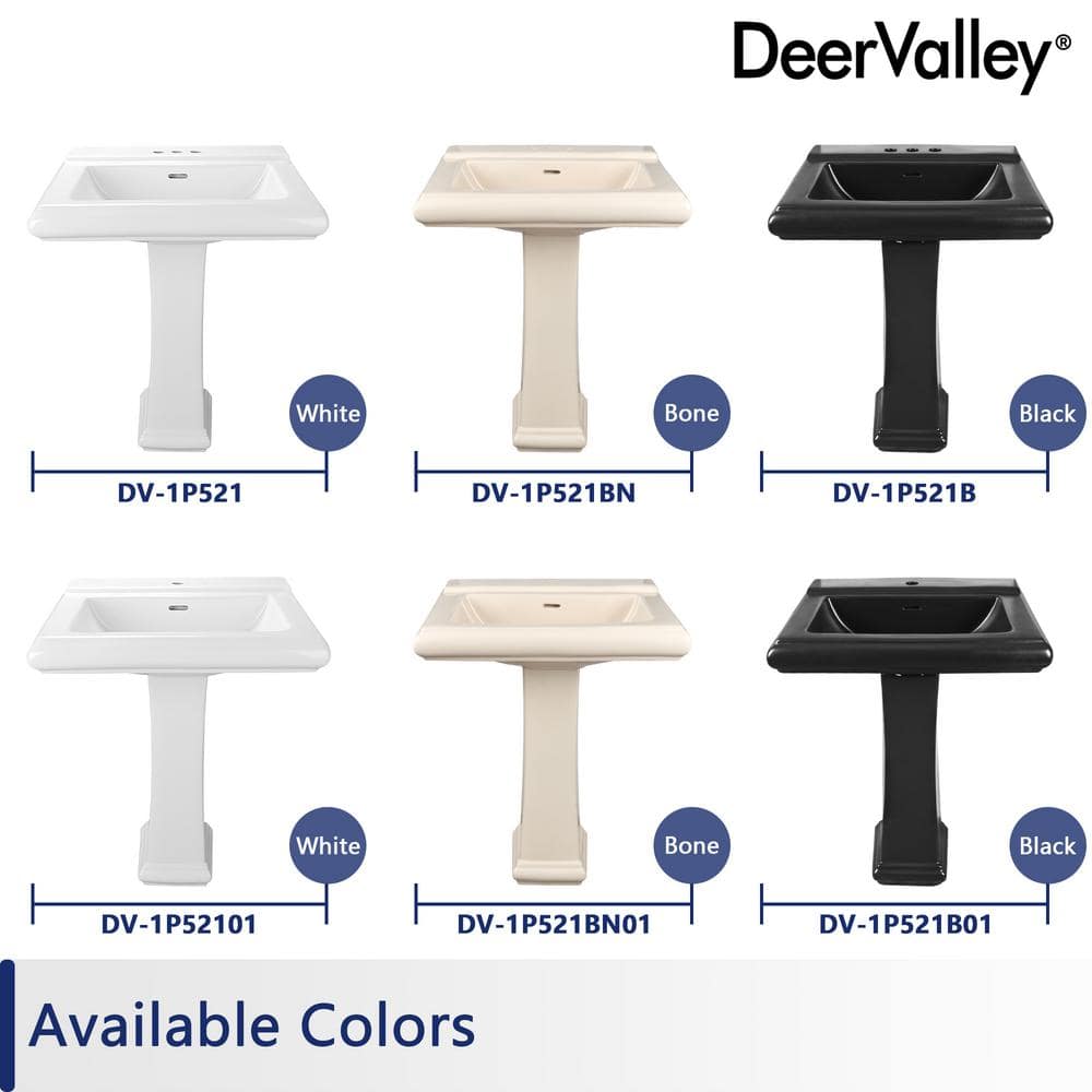 Apex 26" White Ceramic Rectangular Pedestal Bathroom Sink