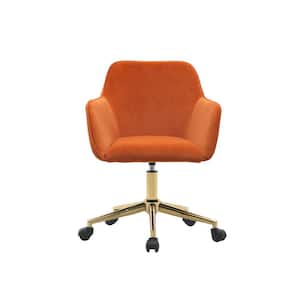 Orange Modern Velvet Material Adjustable Height 360° Office Chair with Gold Metal Legs and Universal Wheel