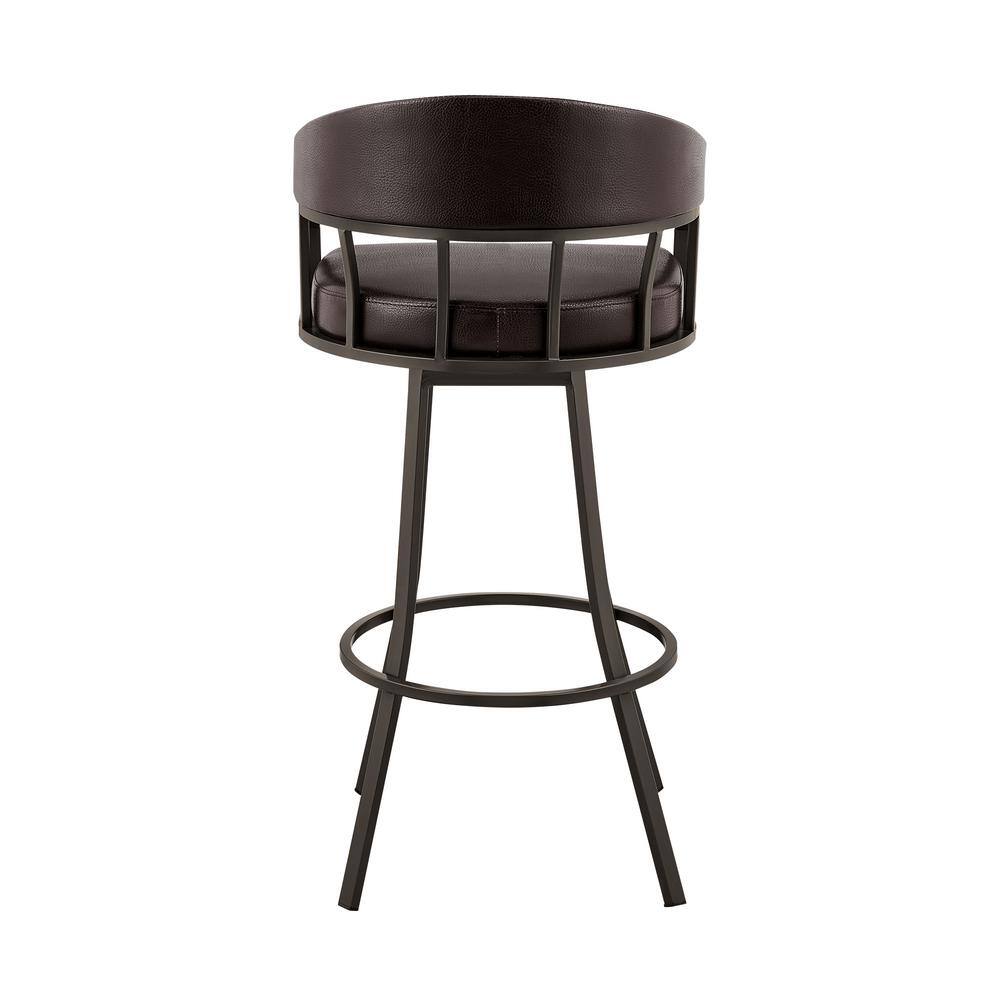 Palmdale 30" Java Brown Metal and Brown Faux Leather Swivel Bar Stool