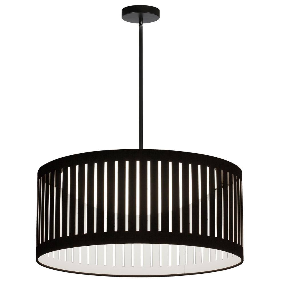 Matte Black 20" LED Drum Pendant Light with White Shade