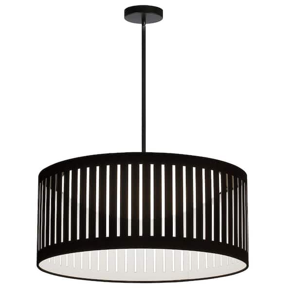 Dainolite Slit Drum 1-Light Matte Black Shaded Integrated LED Pendant Light with Black Fabric Shade