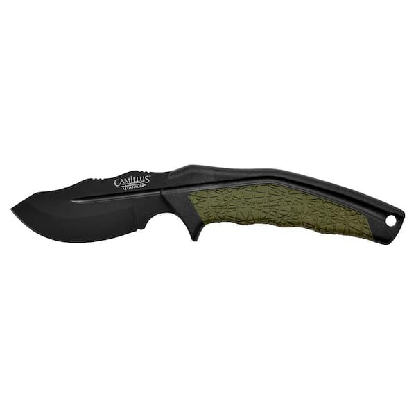 Camillus HT-5 3.25 in. Carbonitride Titanium Drop Point Straight Edge Full Tang Fixed Blade Knife with Sheath, Ergonomic Handle
