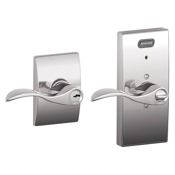 Schlage Century Collection Accent Bright Chrome Keyed Entry Door Lever with Built-In Alarm