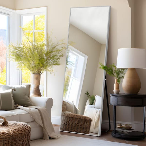 Lirago 59 in. x 20 in. Modern Rectangle Shape Metal Framed Glossy Silver Standing Mirror Full Length Floor Mirror Bedroom