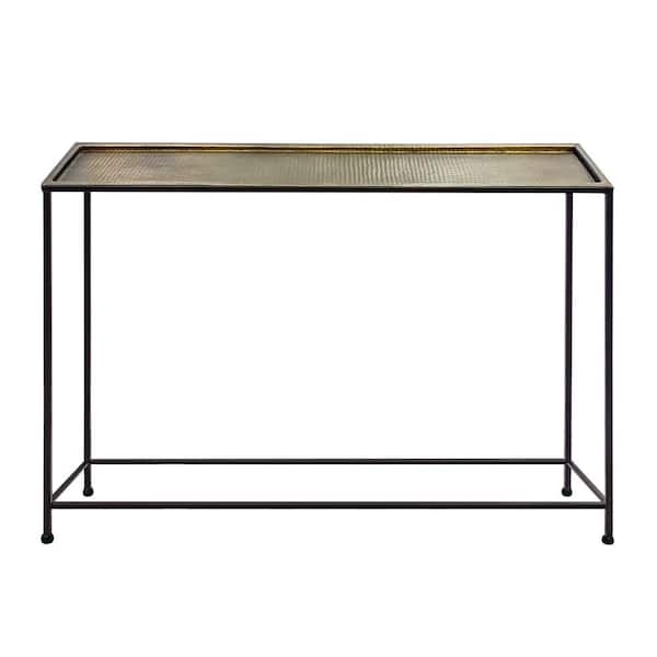 THE URBAN PORT Aurelia 48 in. Antique Bronze and Black Rectangle Metal Console Sofa Table with Tray Top