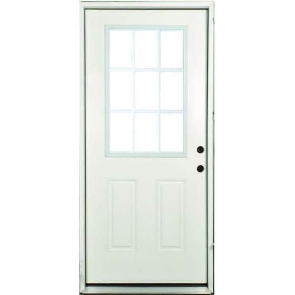 Steves & Sons 36 in. x 80 in. Element Series Left-Hand 9-Lite External GrilleWhite Primed Steel Prehung Front Door