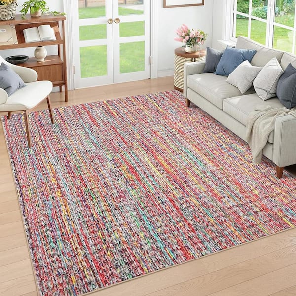 Colorful 6 ft. x 9 ft. Polyester Washable Modern Geometric Pattern Area Rug