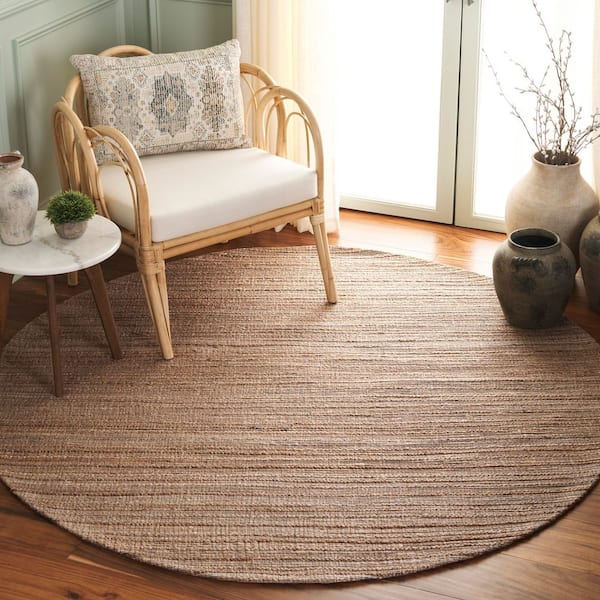 Cape Cod 6 ft. x 6 ft. Round Natural Solid Color Striped Area Rug