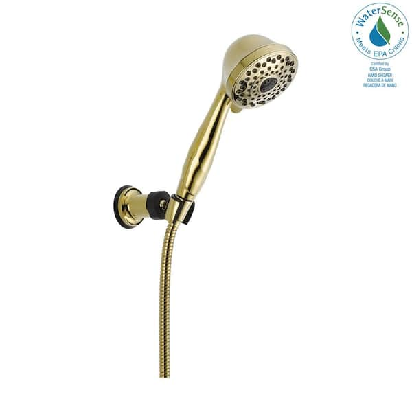 Delta 7-Spray Patterns 1.75 GPM 3.81 in. Wall Mount Handheld Shower Head in Polished Brass