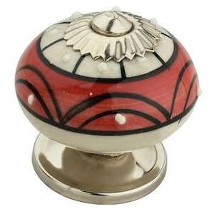 Art 1-3/5 in. (40 mm) Red and Cream Cabinet Knob