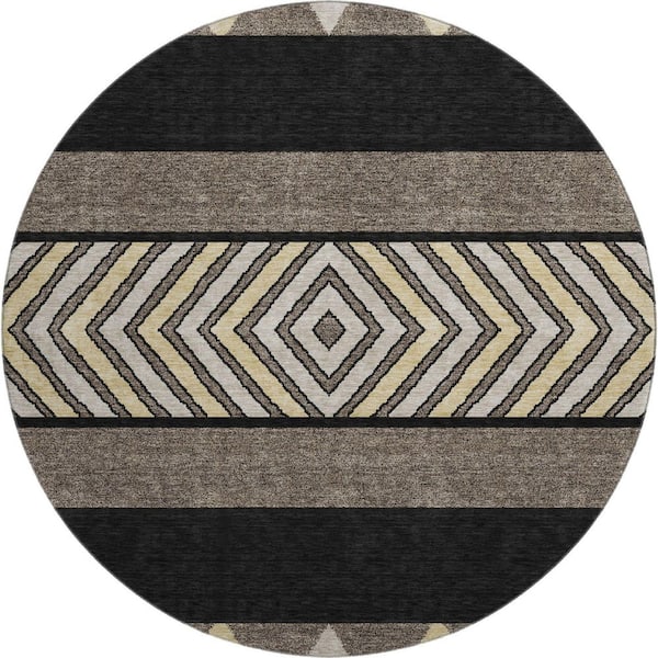 Addison Rugs Mayfield Premium Machine Washable Abstract AMF965 Black 8 ft. x 8 ft. Round Rug