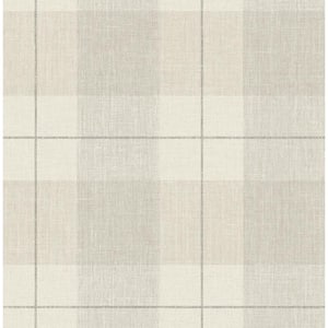 Neutral Lenox Hill Plaid Vinyl Peel and Stick Wallpaper Roll (30.75 sq. ft.)