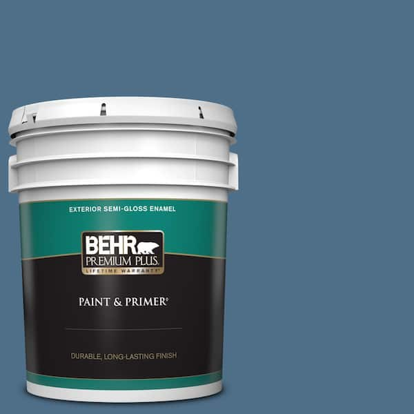 BEHR PREMIUM PLUS 5 gal. #570D-6 Neptune Blue Semi-Gloss Enamel Exterior Paint & Primer