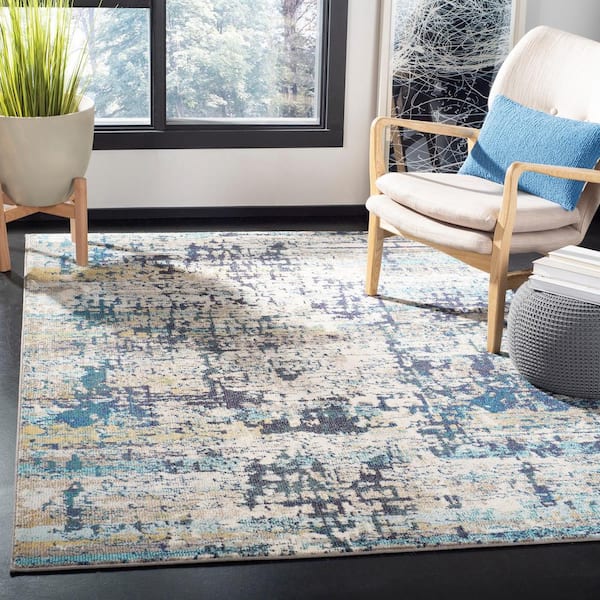 Madison Cream/Blue Doormat 2 ft. x 4 ft. Geometric Abstract Area Rug