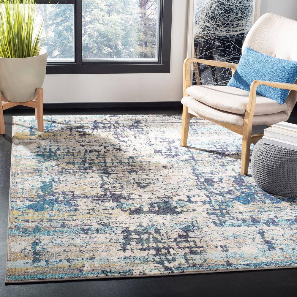 Madison Vintage Cream/Blue 9' Square Synthetic Area Rug