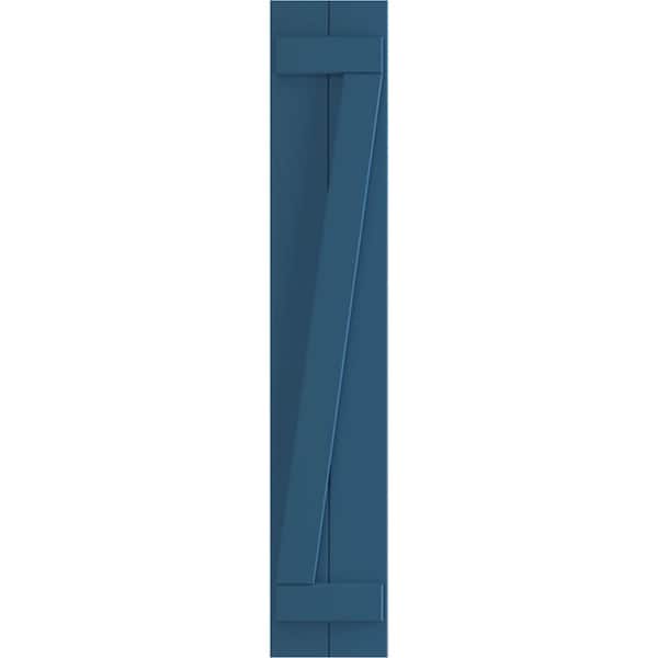 Ekena Millwork 10-3/4 in. x 38 in. True Fit PVC 2-Board Joined Board and Batten Shutters with Z-Bar, Sojourn Blue (Per Pair)