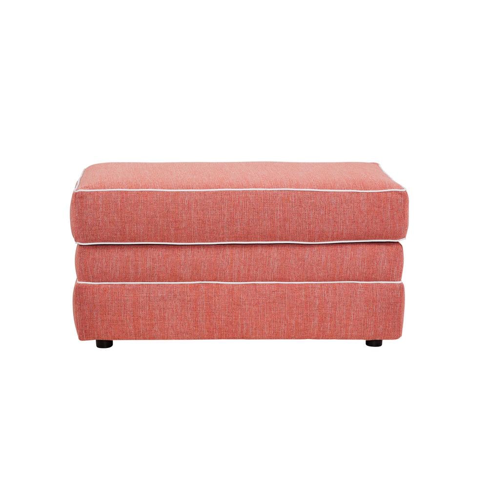 Coral and Ivory Coastal Linen-Blend Upholstered Ottoman