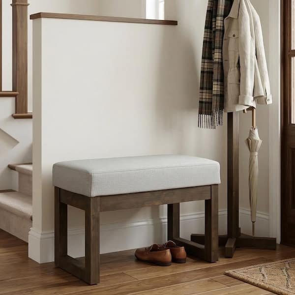 Milltown 27 in. Wide Solid Wood Small Ottoman Bench Footstool in Light Stone Grey