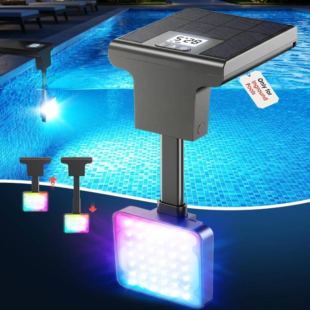 Solar Pool Light with LCD Thermometer, Underwater LED Light for ...