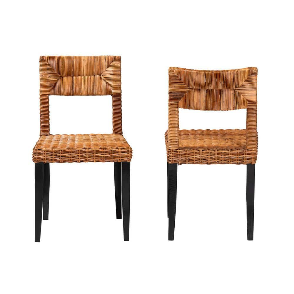 Manrico Dark Brown Wood and Cane Dining Chair Set