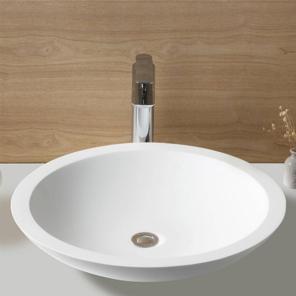 Matte White Acrylic Round Above-Counter Vessel Sink, 19.25"