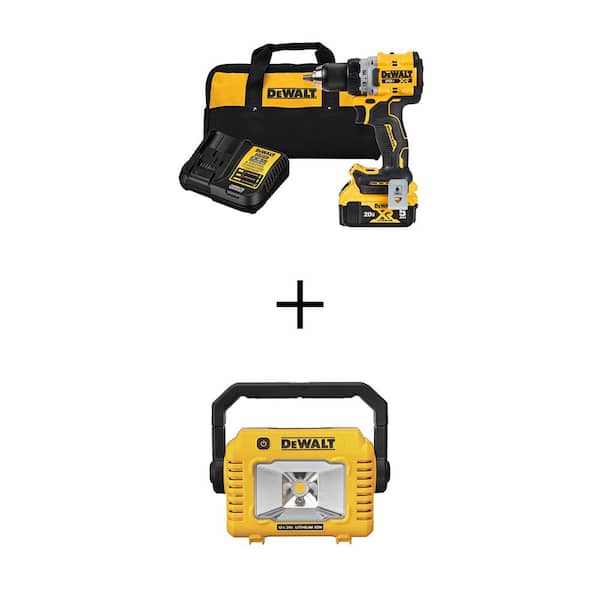 DEWALT 20V MAX XR Lithium-Ion Cordless Compact 1/2 in. Drill/Driver Kit and Task Light with 20V MAX 5.0Ah Battery and Charger