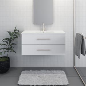 Napa 40 in. W. x 18 in. D Single Sink Bathroom Vanity Wall Mounted in White with Ceramic Integrated Countertop