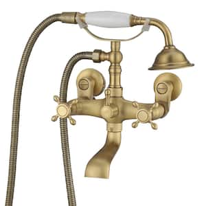 3-Handle Claw Foot Tub Faucet with Telephone Shaped Hand Shower Old Style Spigot and Hand Shower in Antique
