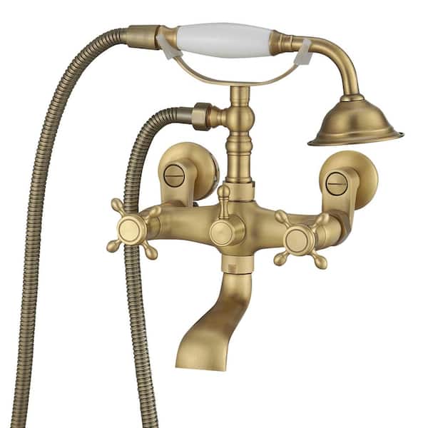 HOMEMYSTIQUE 3-Handle Claw Foot Freestanding Tub Faucet with Telephone Hand Shower in Antique