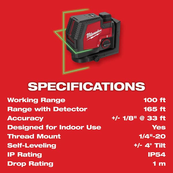 Milwaukee - 100 ft. REDLITHIUM Lithium-Ion USB Green Rechargeable Cross Line Laser Level with Charger