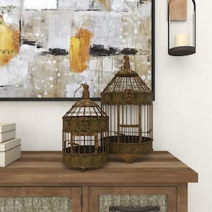 Bronze Metal Hinged Top Birdcage with Latch Lock Closure and Top Hook (2- Pack)